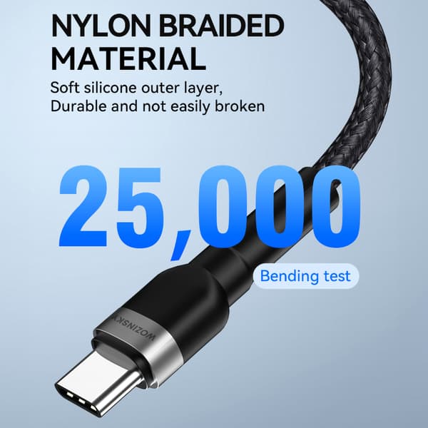 Flettet kabel USB-C - USB-C PD 65W 1m sort