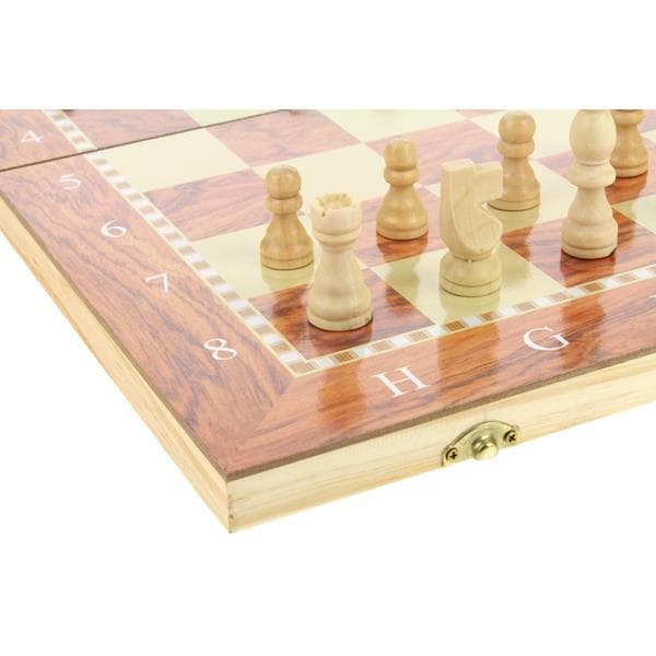Klassiskt träschack 3-i-1-brädspel dam backgammon 48x48 cm