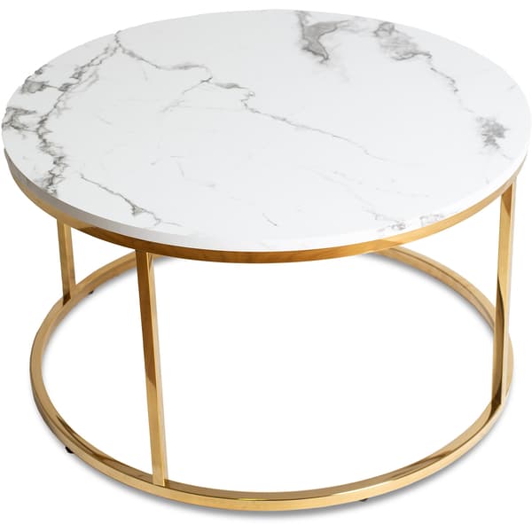 CLIFF MAX Soffbord 80 cm Vit Marmor/Guld Modern Glamour