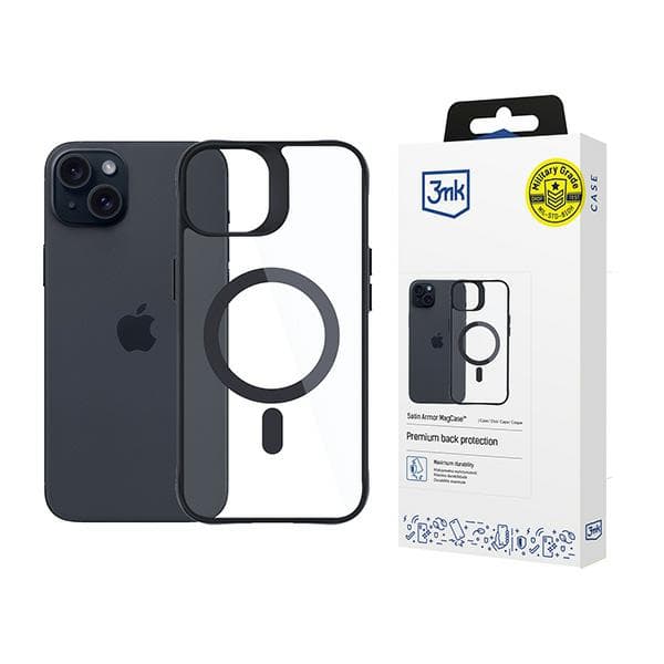 3mk Satin Armor-cover MagSafe til iPhone 15 Plus, sort