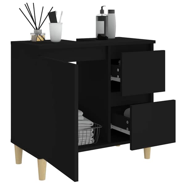 vidaXL badeværelsesskab, sort, 65x33x60 cm, træbaseret materiale