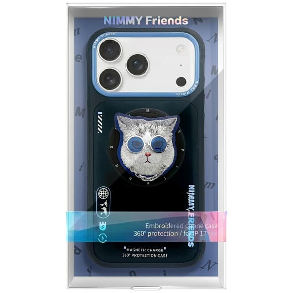 Nimmy Glasses Cool Cat MagSafe-etui til iPhone 17 Pro Max, sort og blå