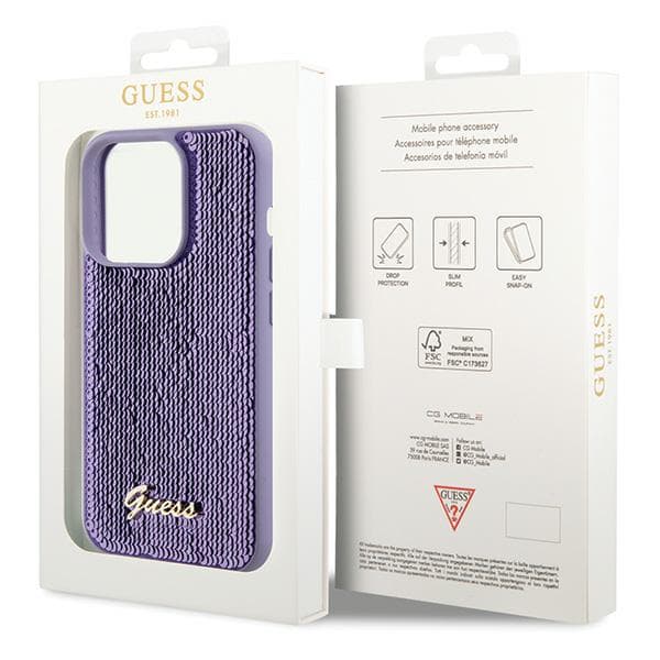 Guess Sequin Script Metal-skal till iPhone 15 Pro Max, Lila