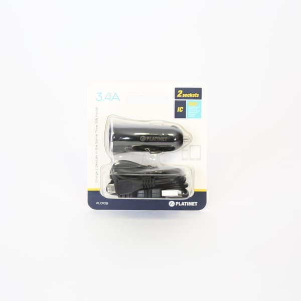 PLATINET BILOPLADER 2xUSB 3.4A + MIKROKABEL 1m SORT [43719]