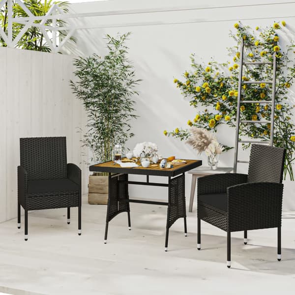 vidaXL havemøbelsæt i 3 dele i polyrattan, sort