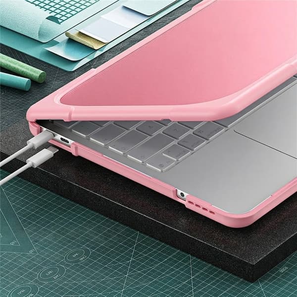 MacBook Neo 13-etui, hybridskal, med stativ, lyserød