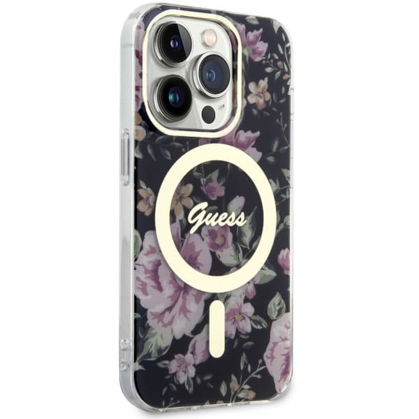 Guess Flower MagSafe-etui til iPhone 14 Pro, sort