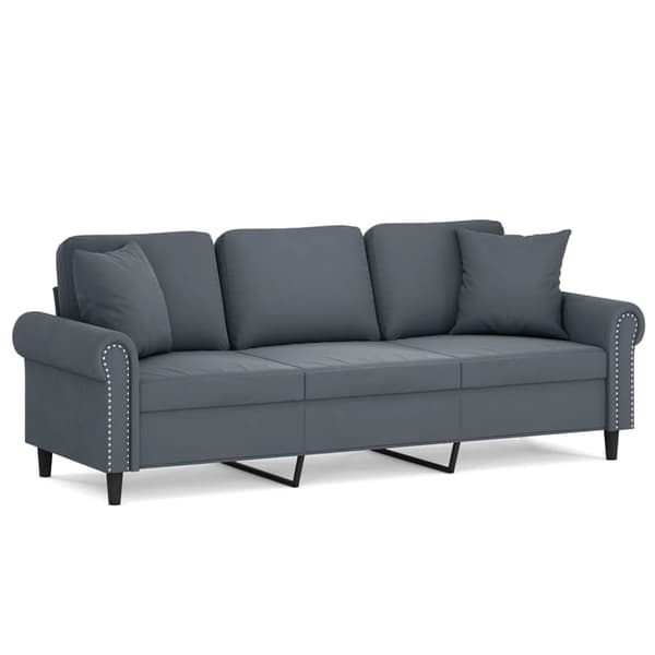 vidaXL 3-sitssoffa med kuddar, mörkgrå, 180 cm, sammet