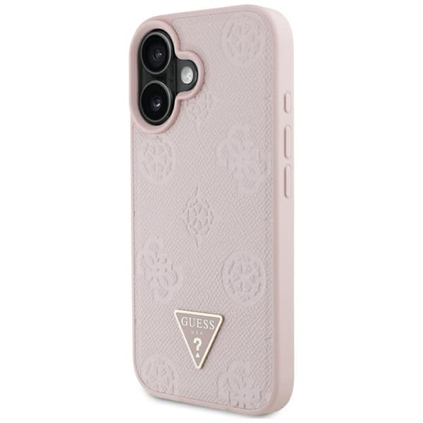 Guess Grained Hot Stamp Peony Pattern Triangle Logo MagSafe-cover til iPhone 16, lyserød