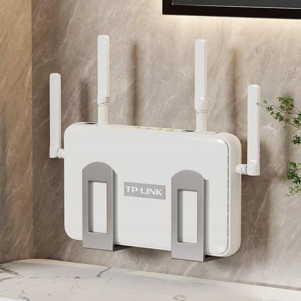 2x Vægophæng til router, dekoder, wifi-modem + monteringslim (creme)