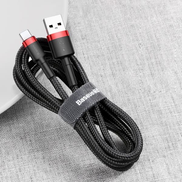 Slitstark nylonkabel USB-C 2A 3M svart och grå