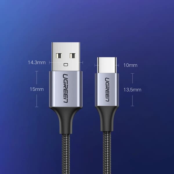 Kabel USB-A - USB-C QC 3.0 3A 1,5m - grå