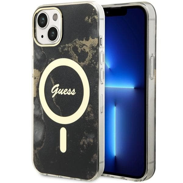 Guess Golden Marble MagSafe-etui til iPhone 14, sort