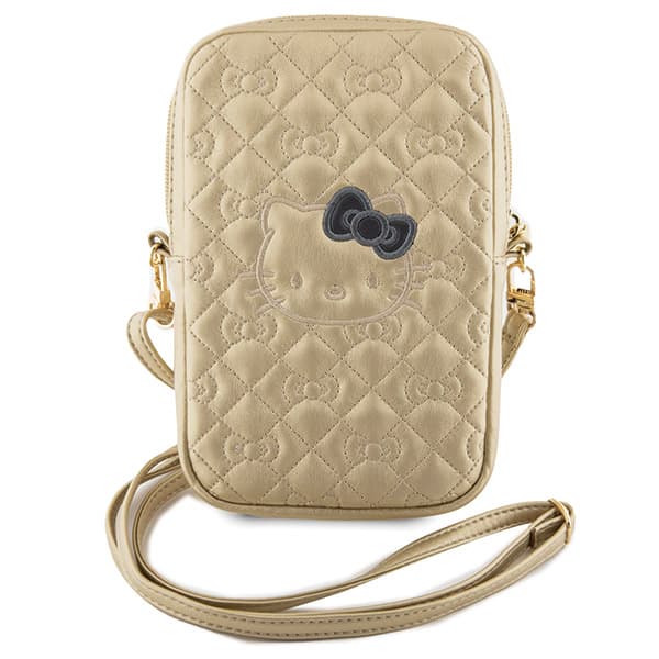 Hello Kitty quiltad väska med rosett, guldfärgad
