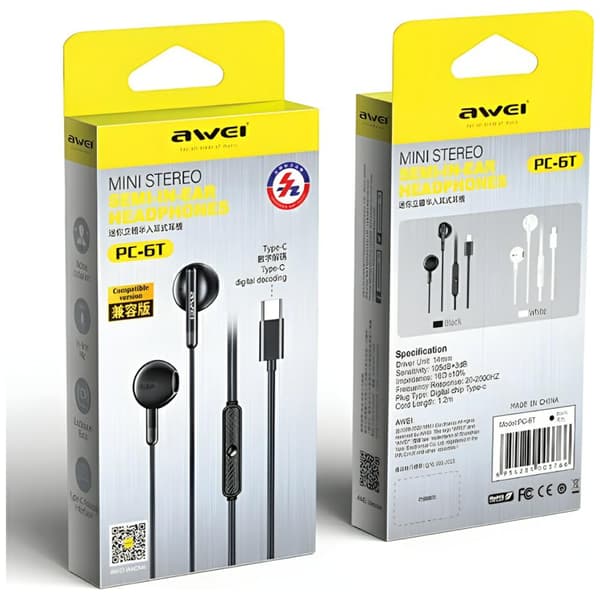 AWEI stereo PC-6T USB-C hörlurar svarta