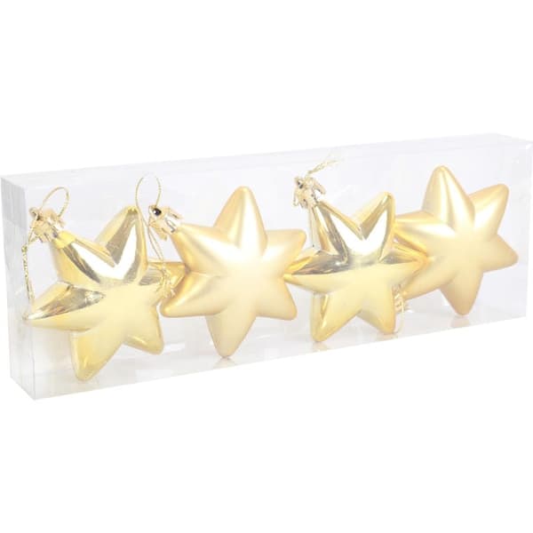 Set med 4 plaststjärnor 7 cm guld
