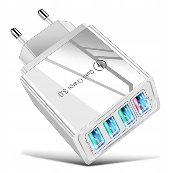 4xUSB Quick Charge 3.0 QC 3.1A 18W Oplader - Hvid