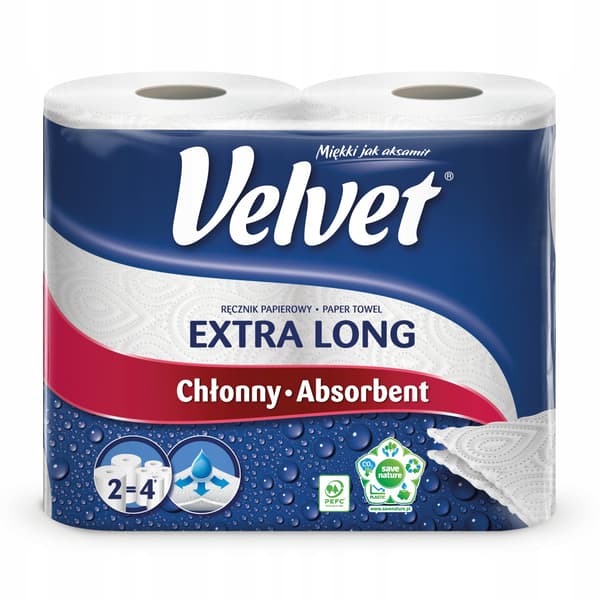 Sammetshandduk Ectra lång vit 2 rullar 90LIS 8828