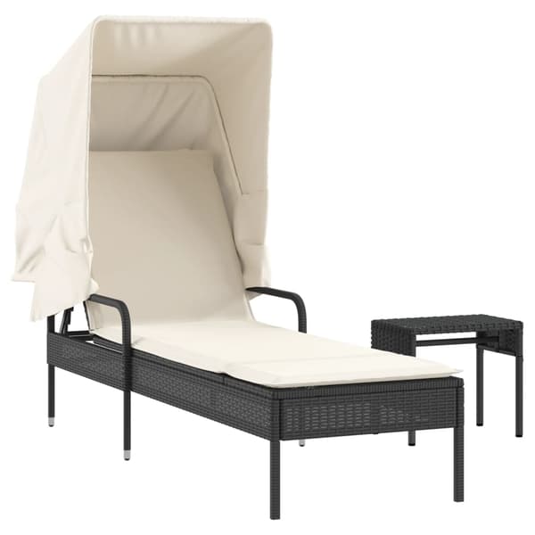 vidaXL dagseng med baldakin og bord, sort, polyrattan