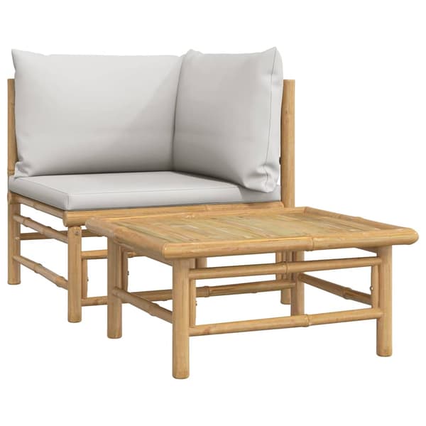 vidaXL 2-delat trädgårdsmöbelset, ljusgrå kuddar, bambu