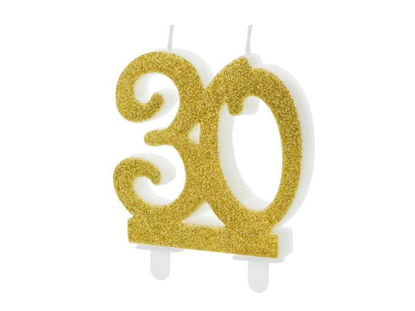 Fødselsdagslys 30 guld 7,5 cm
