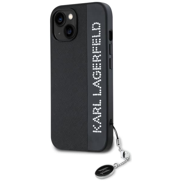 Karl Lagerfeld Saffiano Rhinsten & Charm Etui til iPhone 15, Sort