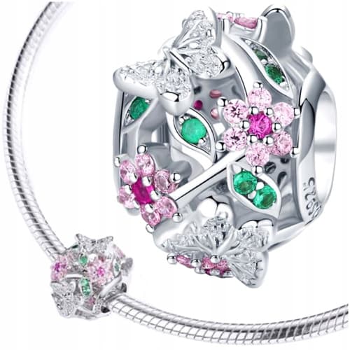 Vårblomsterberlocker i silver 925 silverpärlor, färgglada blommor