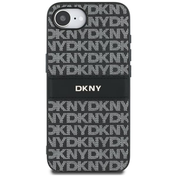 DKNY Repeat Texture Pattern with Tonal Stripe -suojakuori iPhone 16e:lle, musta