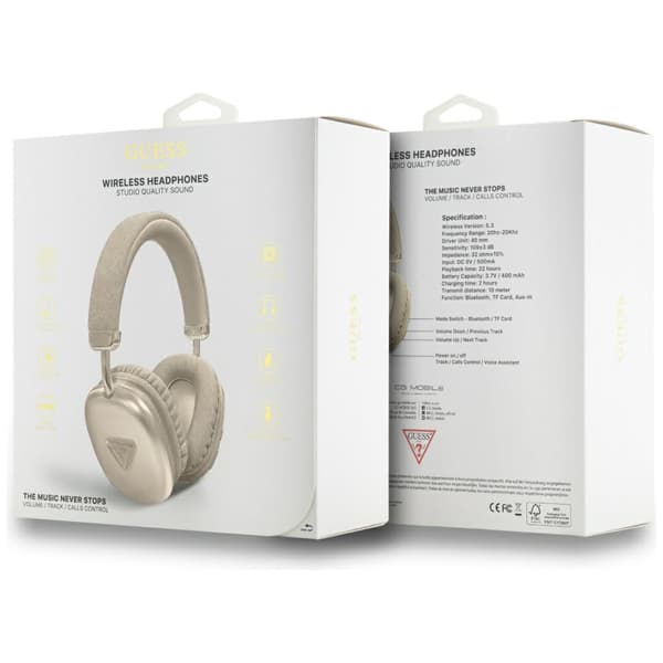 Guess Bluetooth 5.3 Metallic Triangle Logo Guldfärgade Over-Ear Hörlurar