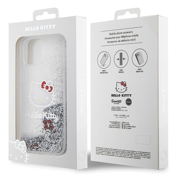 Hello Kitty Liquid Glitter Charms Kitty Head-skal till iPhone 14, silver