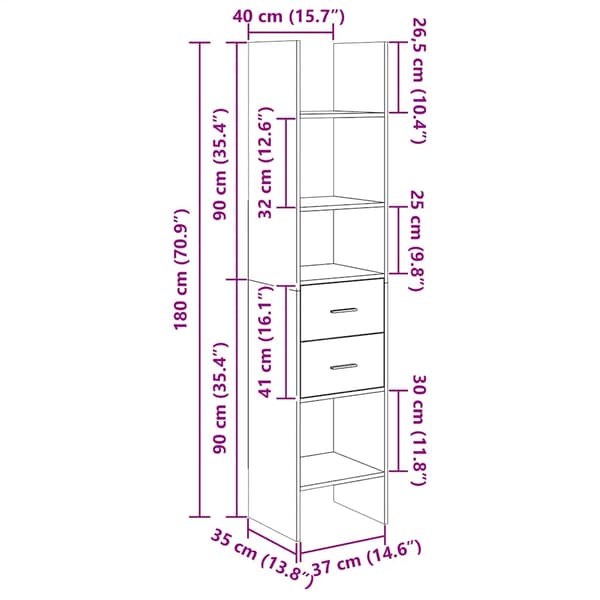 vidaXL bogreol sort 40x35x180 cm spånplade