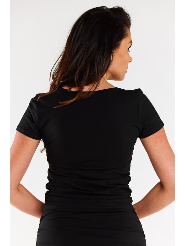 Basis bomuldsbluse med rynker, tætsiddende, sort XL