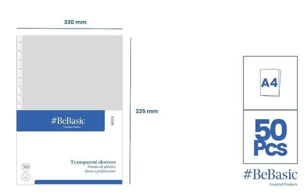 Transparente A4-lommer til ringbind, 50 stk.