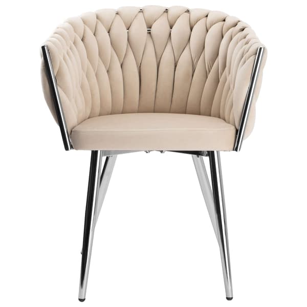 Sammetsfåtölj, flätad, COFTON, krom, beige