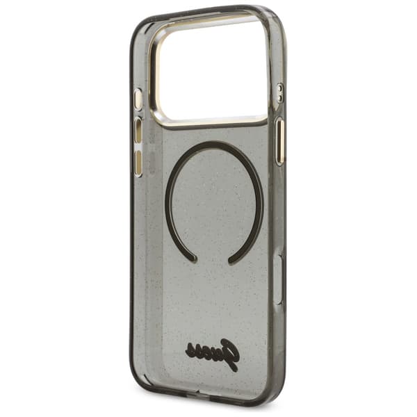 Guess IML Glitters Script Strap MagSafe-skal till iPhone 17 Pro Max Svart