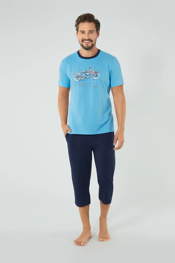 Junak herrpyjamas med korta ärmar, 3/4 byxor S