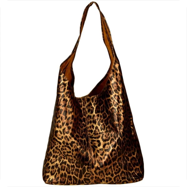 Läderväska, leopardmönster, metallic brun, koppar
