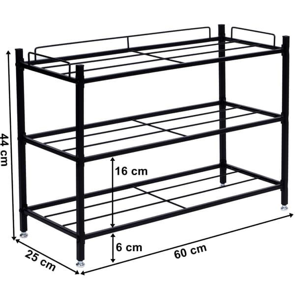 Viena loft skohylde, 3 niveauer, sort