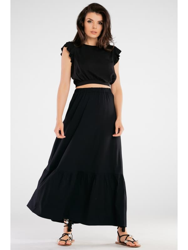 Sort viskose crop top med åben ryg
