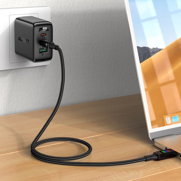 USB-C - USB-C 100W kabel med display 1,2m sort