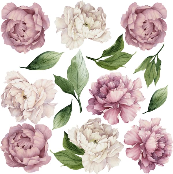 Koristeelliset tarrat lapsille - Violetit pionit M
