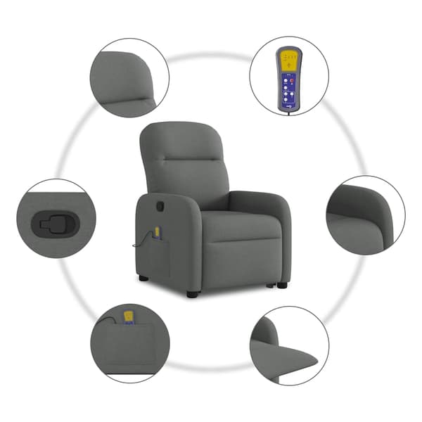 vidaXL Lyftbar massagefåtölj mörkgrå tyg