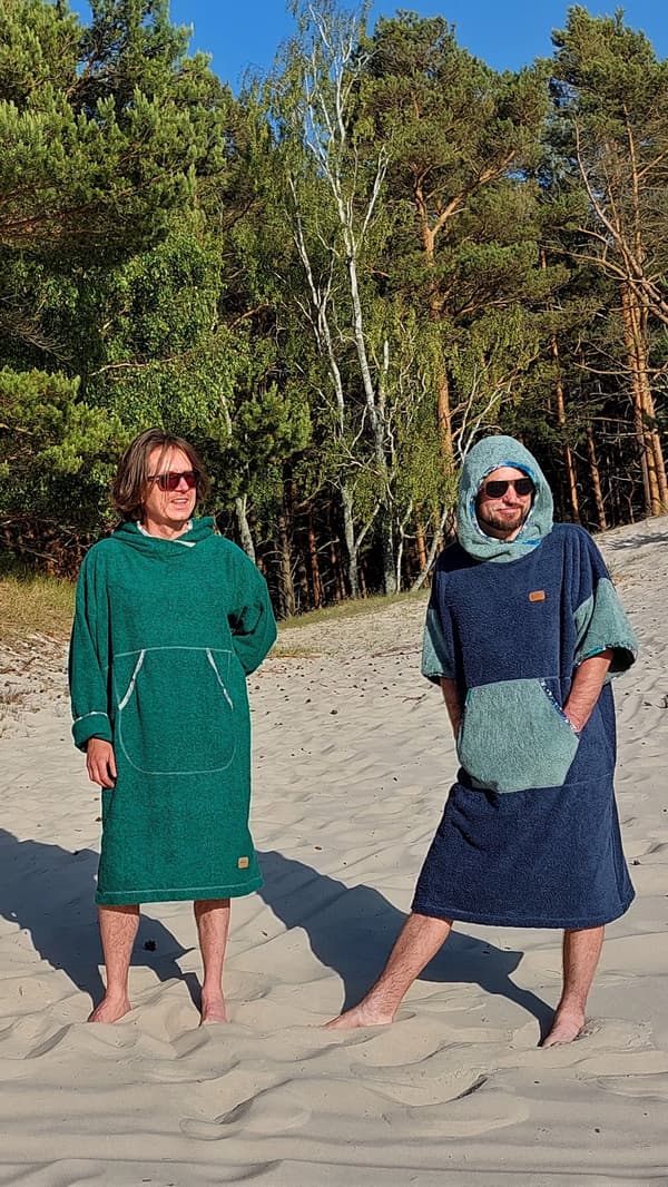 Surfponcho djupblå - bomull L MAN längd 115cm