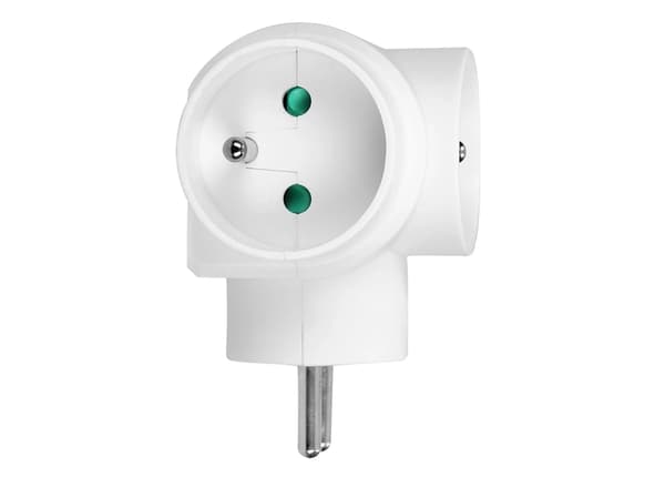 Elektrisk splitter, splitter, T-stykke med jordforbindelse, hvid