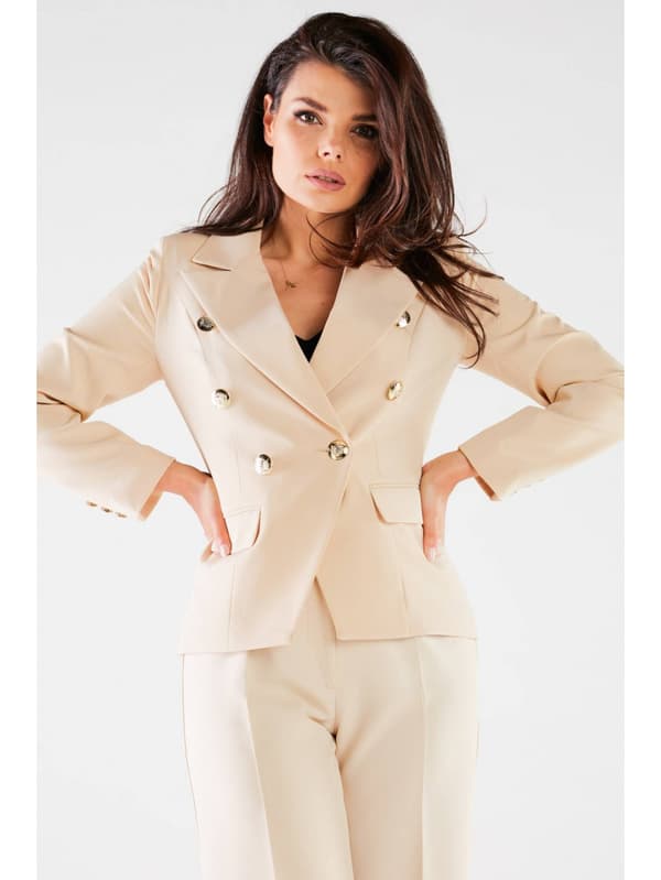 Elegant dubbelknäppt jacka, beige L