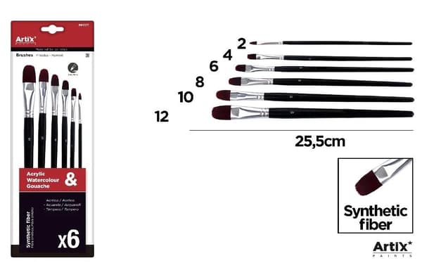 Set med professionella målarpenslar, 6 st