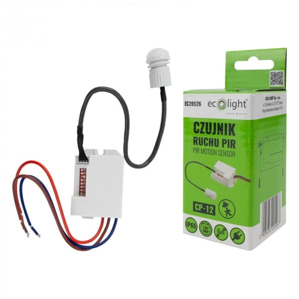 PIR-rörelsesensor med utomhusprob 800W 360° 230V 6m Vit EcoLight