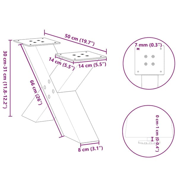 vidaXL sofabordsben, 2 stk., sort, 50x(30-31) cm, stål