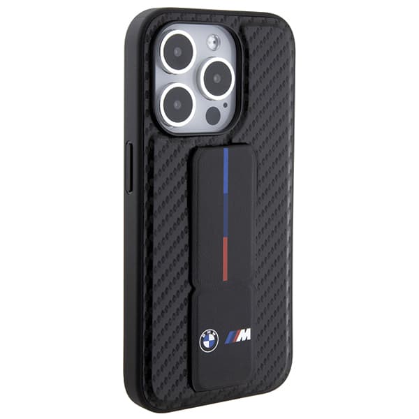 BMW Grip Stand Smooth & Carbon Cover til iPhone 15 Pro, Sort