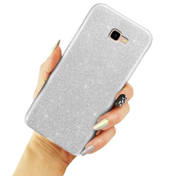 Glitter-cover til Samsung Galaxy J4+ Plus, sølv